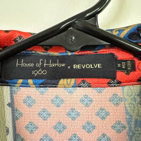 House of Harlow 1960 x Revolve Glenn Blouse in Ivory Pajama Print Long Sleeve XS - Picture 6 of 10